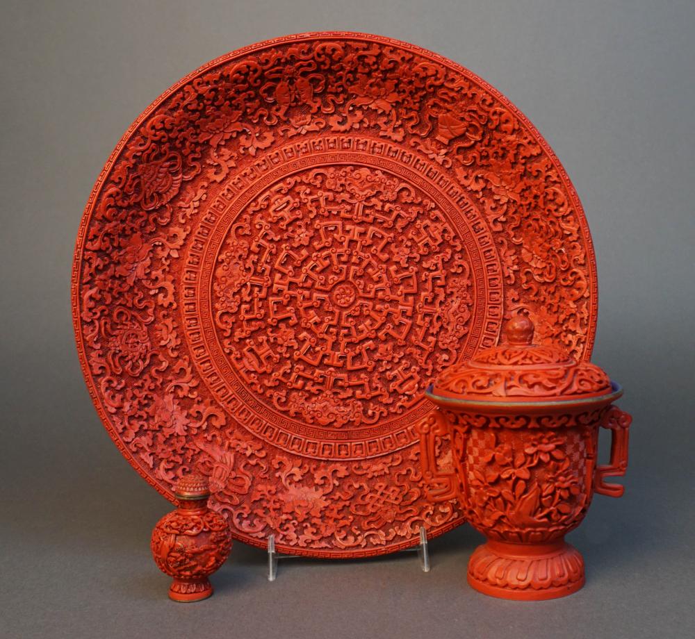 THREE CHINESE CINNABAR-TYPE CABINET