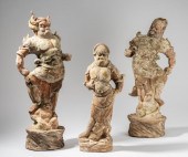 THREE CHINESE CLAY FIGURESThre