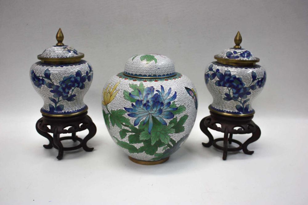 THREE CHINESE CLOISONNE LIDDED