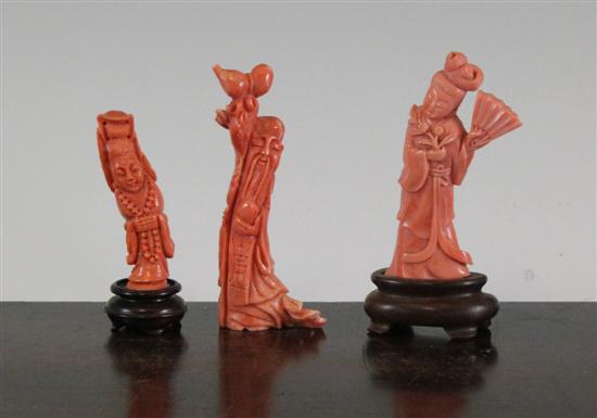 Three Chinese coral figures