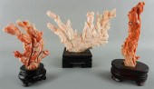 THREE CHINESE CORAL FIGURES OF