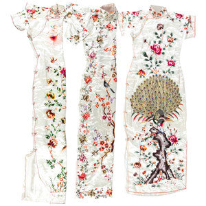 Three Chinese Cream Ground Silk
