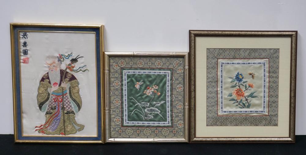 THREE CHINESE EMBROIDERED SILK