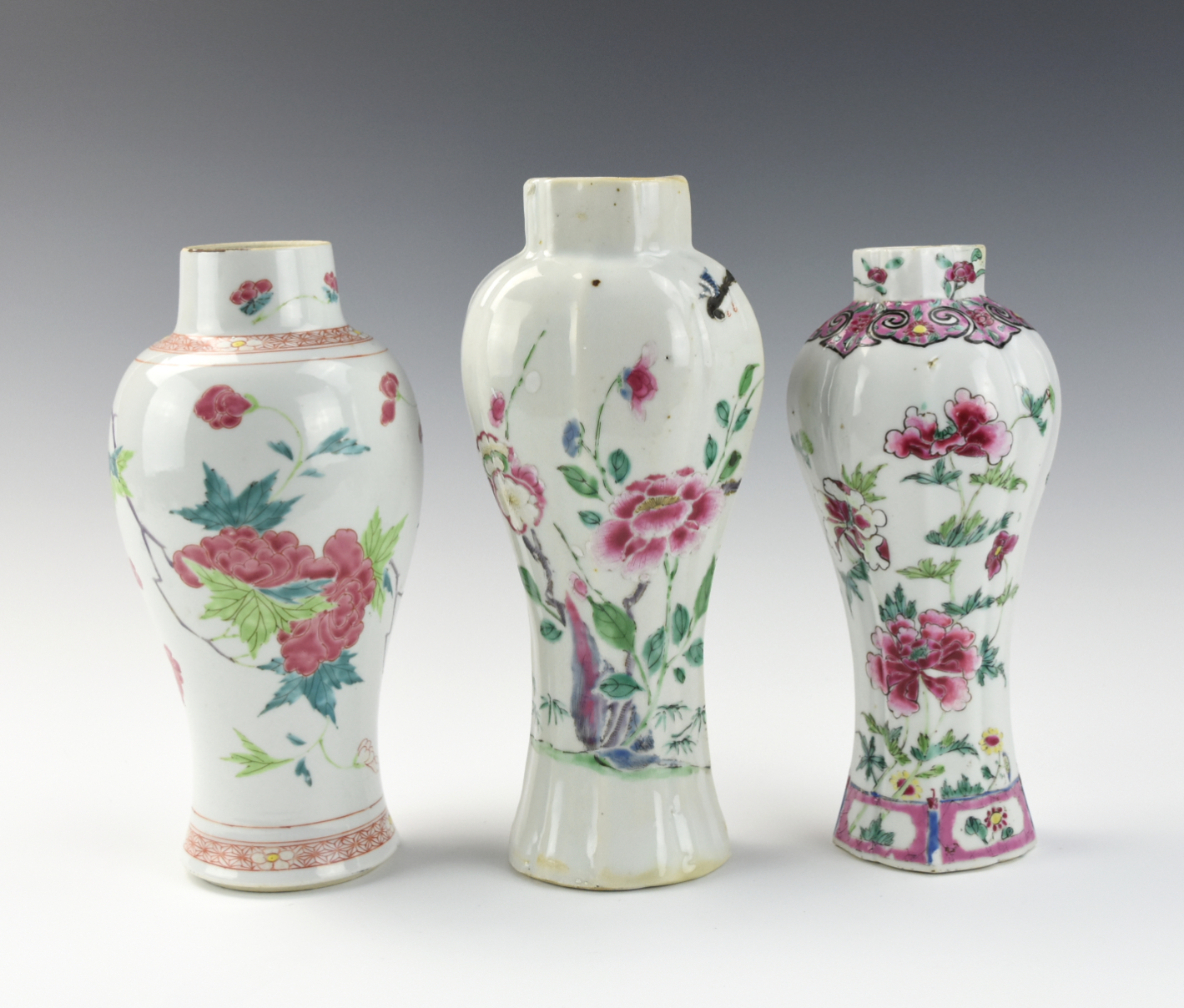 THREE CHINESE EXPORT FAMILLE ROSE
