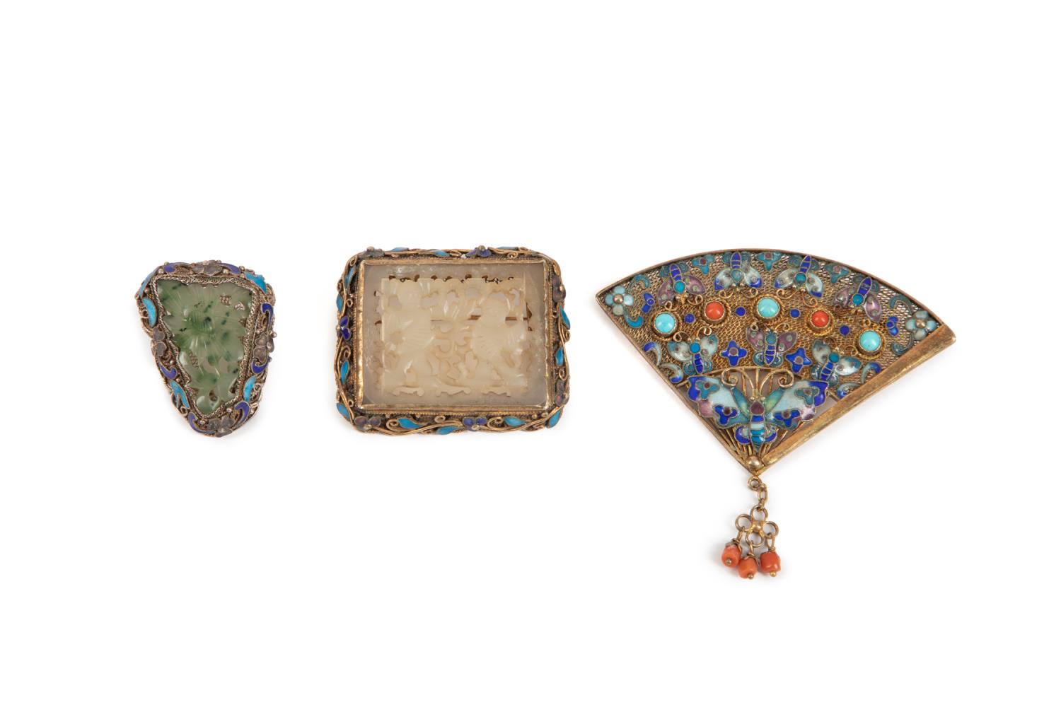 THREE CHINESE EXPORT SILVER GILT