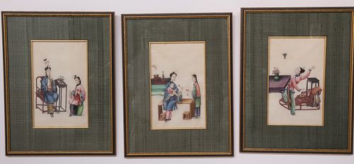 THREE CHINESE EXPORT WATERCOLORS ON