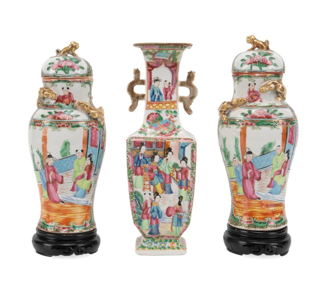 THREE CHINESE FAMILE ROSE GARNITURE