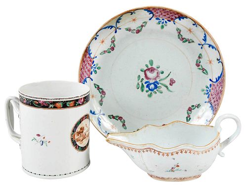 THREE CHINESE FAMILLE ROSE
