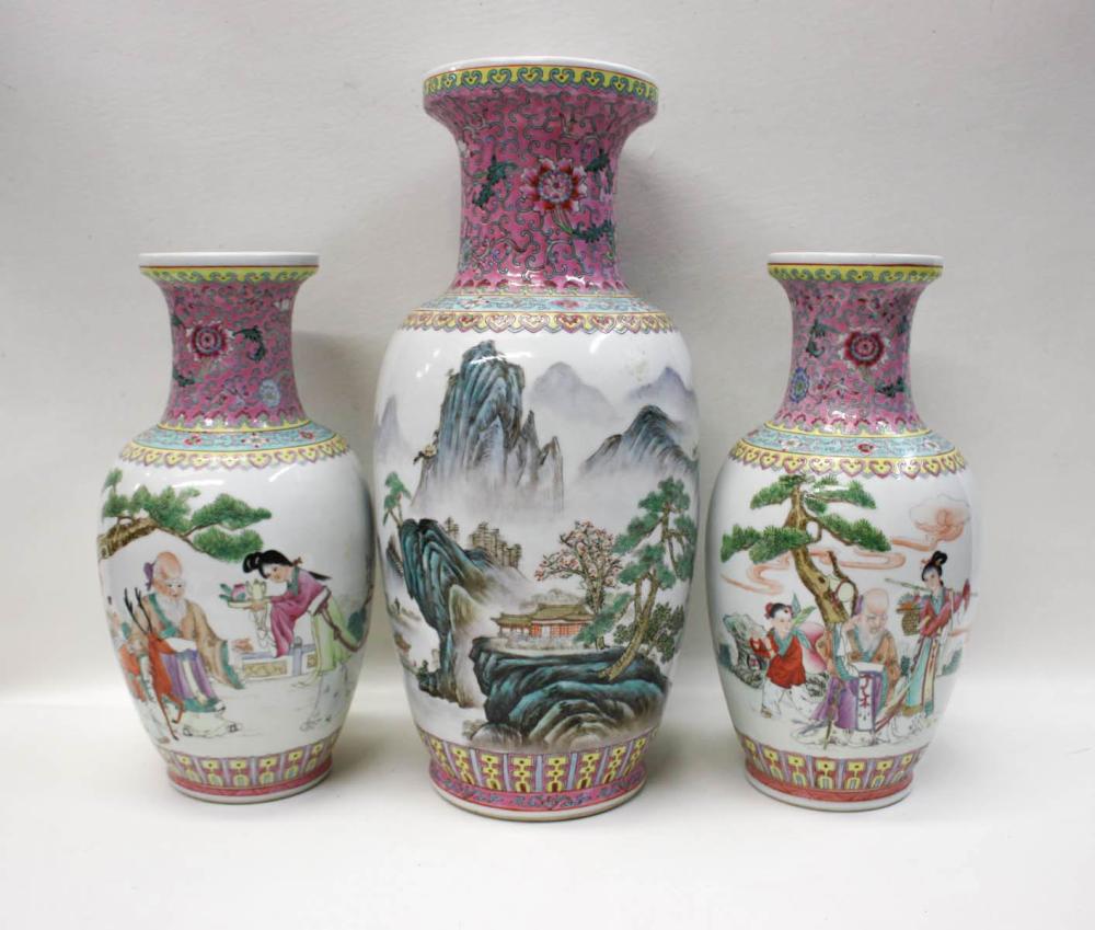THREE CHINESE FAMILLE ROSE