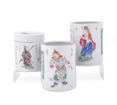 THREE CHINESE FIGURAL BRUSH PO