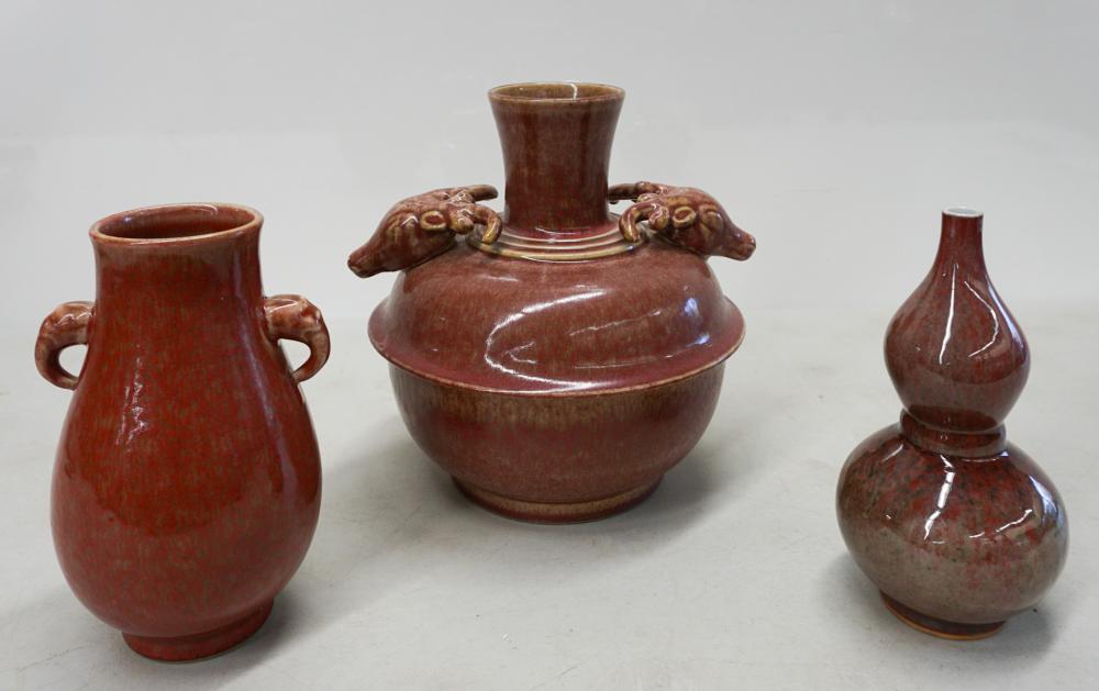 THREE CHINESE FLAMBE VASES H OF