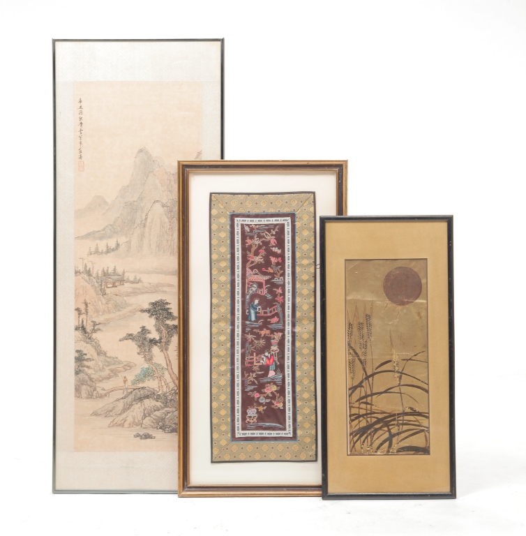 THREE CHINESE FRAMED ARTWORKS.