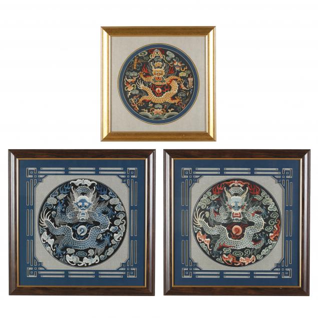 THREE CHINESE FRAMED EMBROIDERED