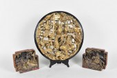 THREE CHINESE GILT AND LACQUER