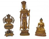 THREE CHINESE GILT BRONZE FIGU