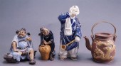THREE CHINESE GLAZED MUD FIGUR
