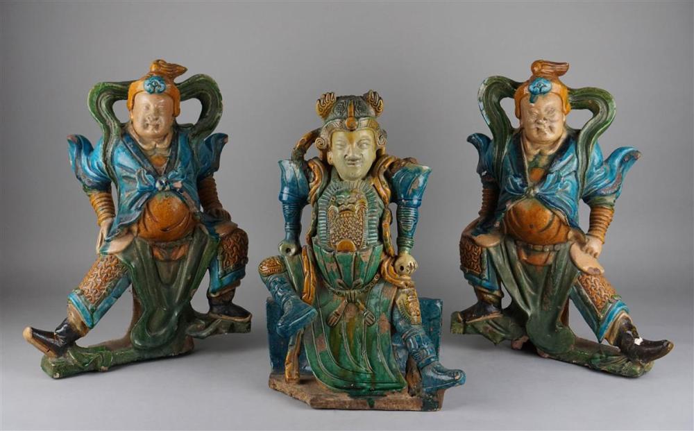THREE CHINESE GLAZED POTTERY ROOF