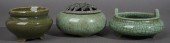 THREE CHINESE GREEN GLAZE CRAC