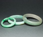 THREE CHINESE GREEN JADEITE BA