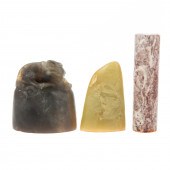 THREE CHINESE HARDSTONE CHOP S
