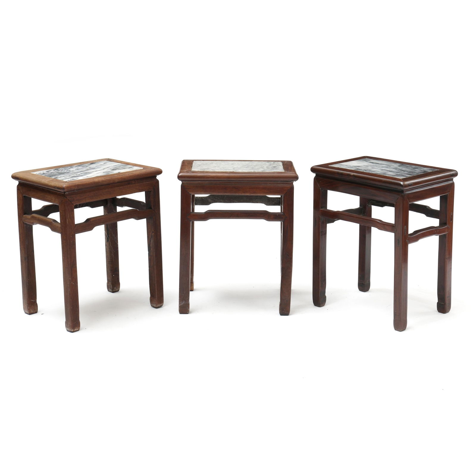 THREE CHINESE HARDWOOD AND MARBLE