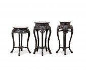 THREE CHINESE HARDWOOD & MARBL