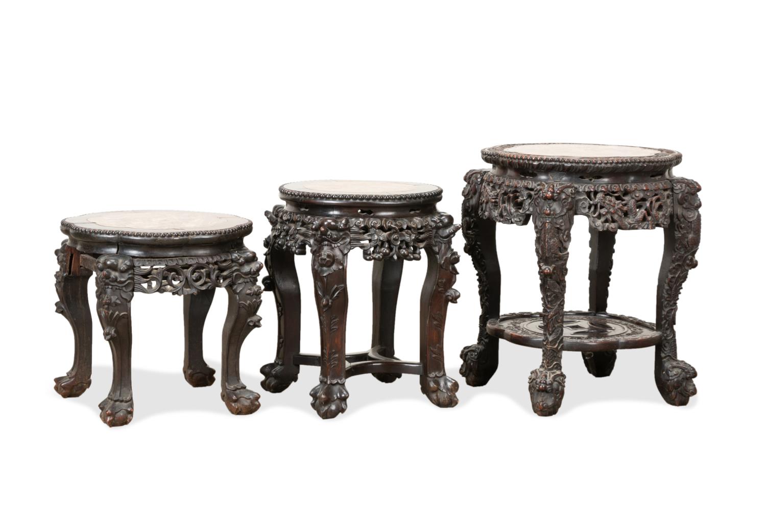THREE CHINESE HARDWOOD PEDESTALS OR