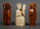 THREE CHINESE IVORY FIGURAL CA