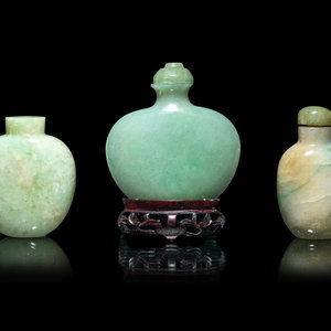 Three Chinese Jadeite Snuff Bottles
