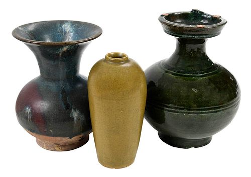 THREE CHINESE MONOCHROME GLAZED