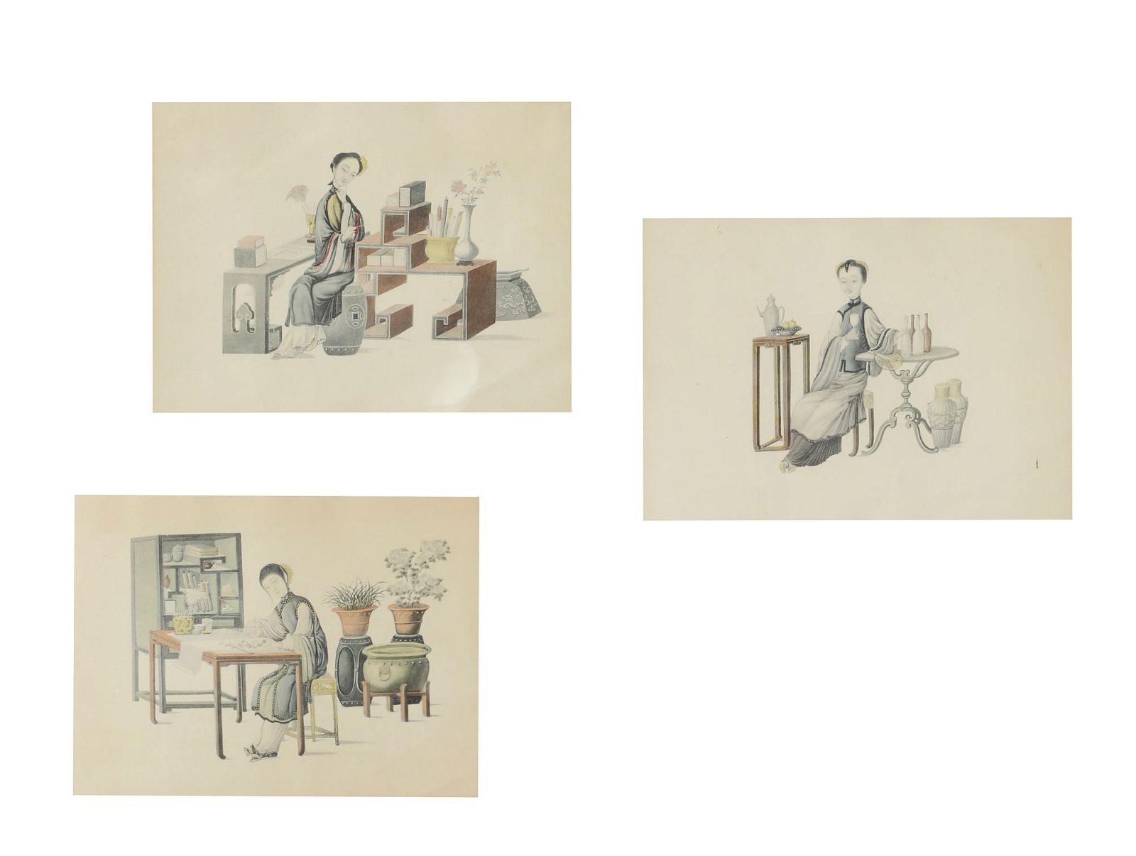 THREE CHINESE PAINTINGS ON RICE