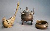 THREE CHINESE PATINATED METAL