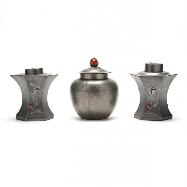 THREE CHINESE PEWTER CONTAINERS