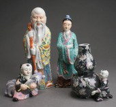 THREE CHINESE POLYCHROME DECOR