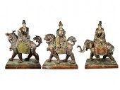 THREE CHINESE POLYCHROMED WOOD