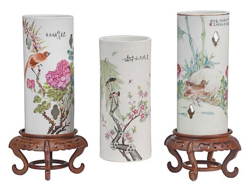THREE CHINESE PORCELAIN HAT