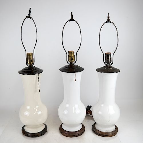 THREE CHINESE PORCELAIN LAMPSA pair