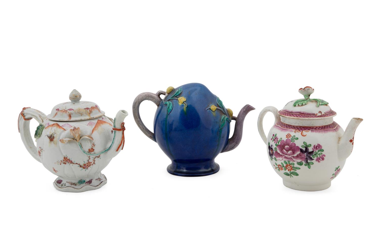 THREE CHINESE PORCELAIN TEAPOTS