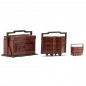 THREE CHINESE RED LACQUER STAC