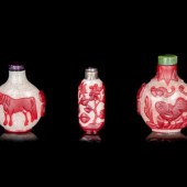 Three Chinese Red Overlay Snow