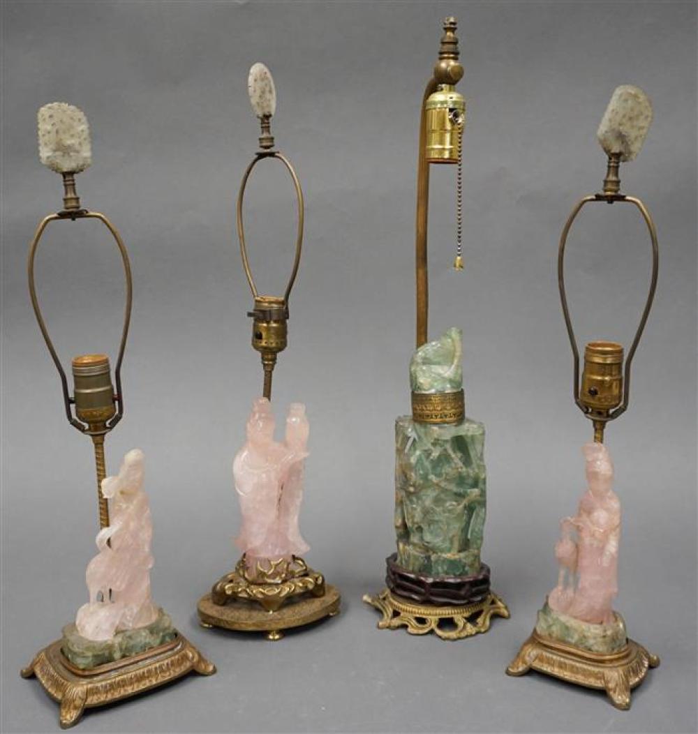 THREE CHINESE ROSE QUARTZ FIGURES