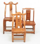 THREE CHINESE SIDE CHAIRS. Twe