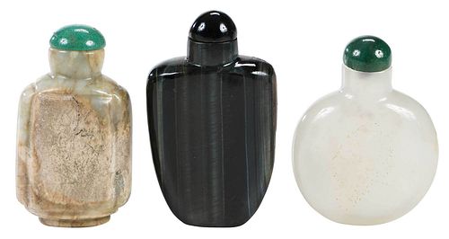 THREE CHINESE STONE CARVED SNUFF