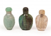 THREE CHINESE STONE SNUFF BOTT