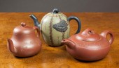 THREE CHINESE ZISHA TEAPOTS, O