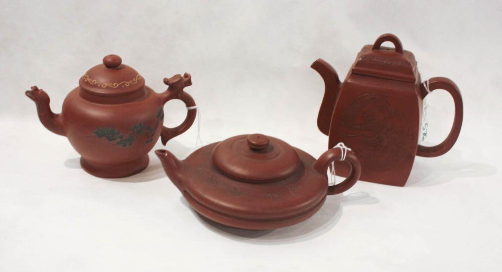 THREE CHINESE ZISHA TEAPOTS,