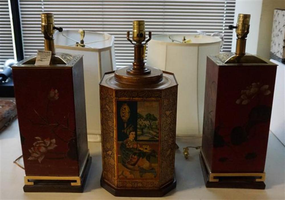 THREE CHINOISERIE DECORATED METAL