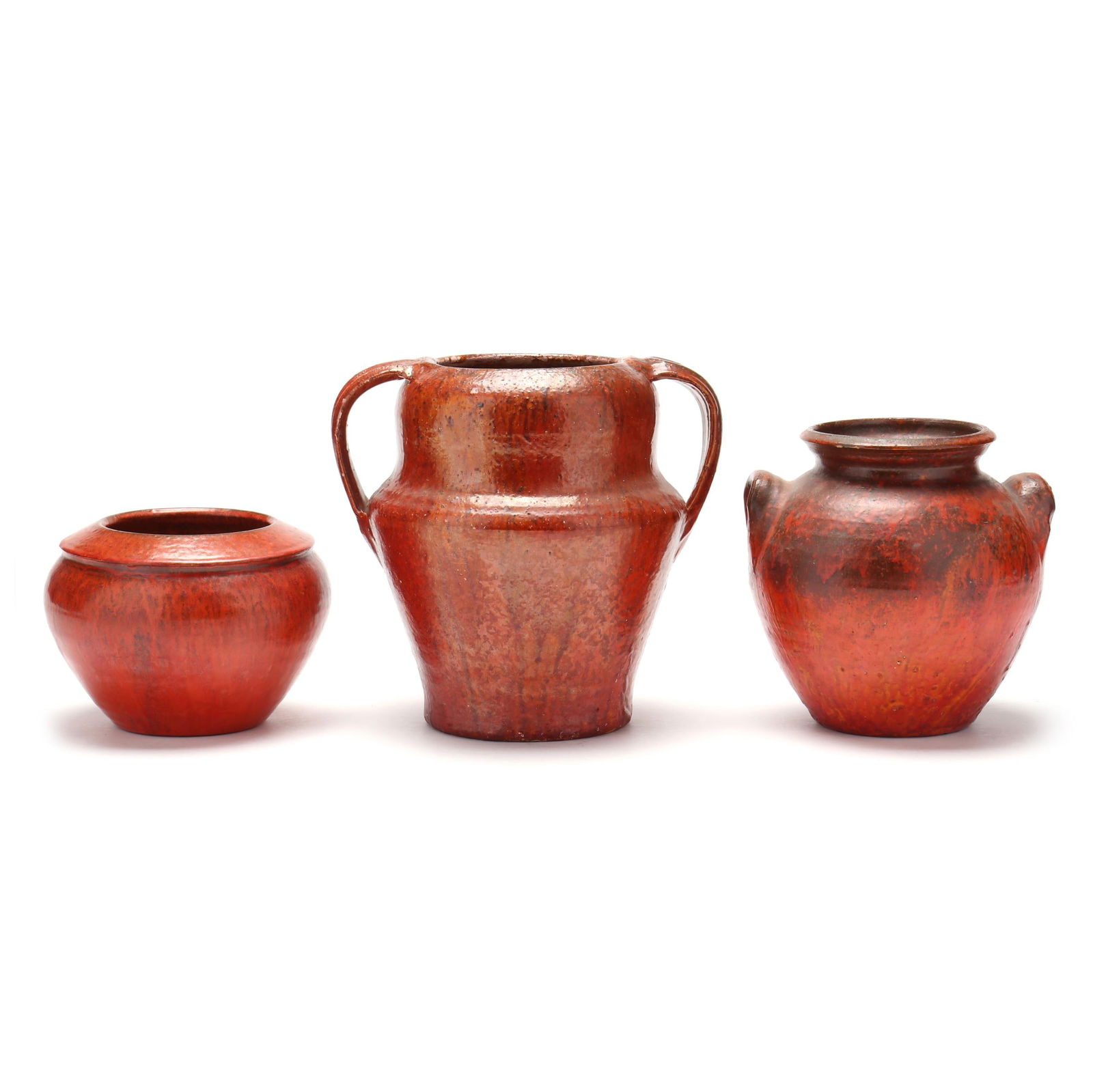 THREE CHROME RED GLAZED VESSEL,