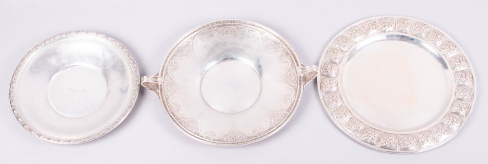 THREE CIRCULAR SILVER SALVERS: