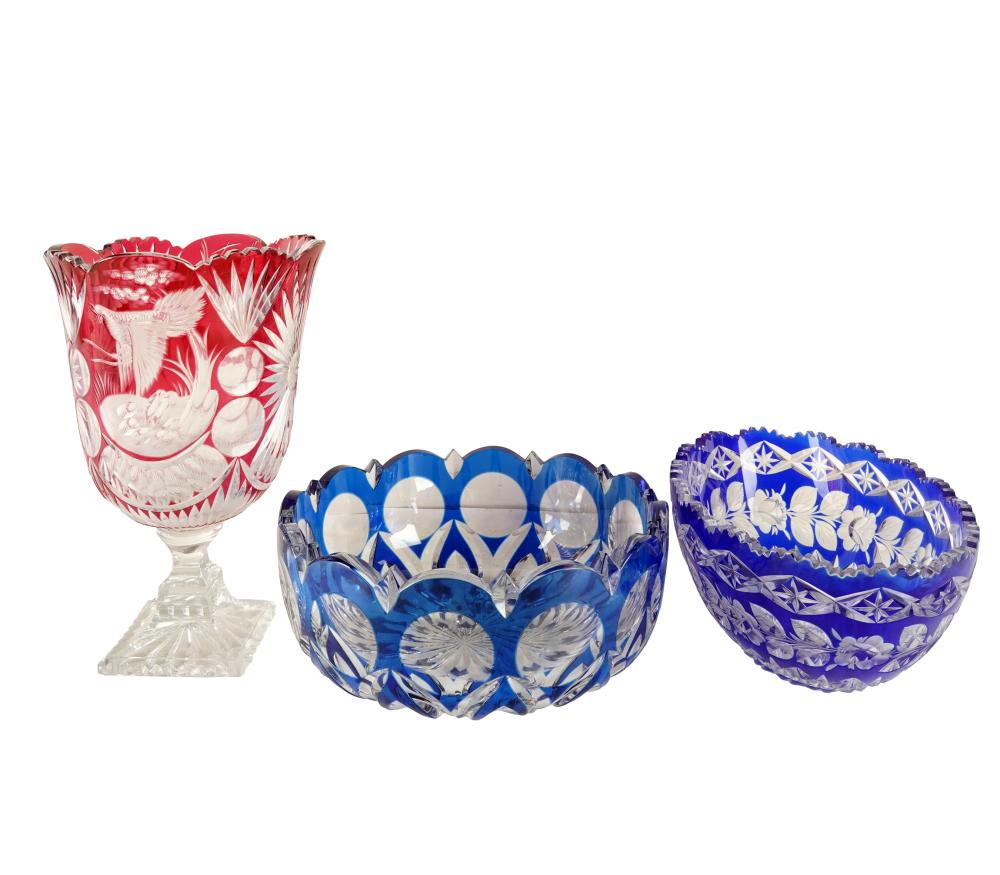 THREE CLEAR TO COLORED CUT-GLASS